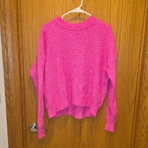 Aerie Bright Pink Oversized Crew Neck Sweater